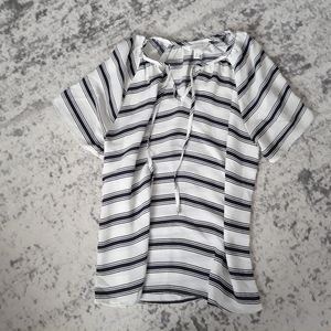 Navy and white striped blouse
